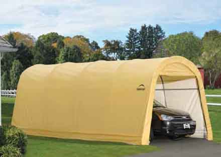 10 X 20 X 8  Auto Shelter, Round Top, 1-3/8" 5-Rib Frame, Tan Cover