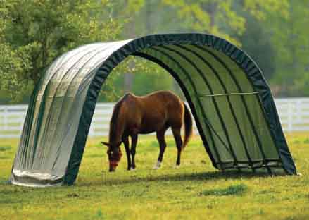 12x20x8 Round Style Run-In Shelter, Green Cover