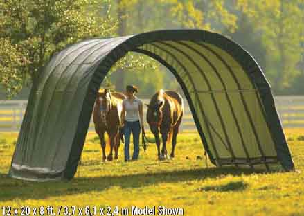 12x20x10 Round Style Run-In Shelter, Green Cover