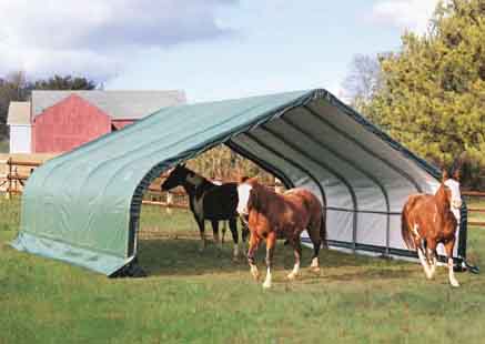 22x20x10 Peak Style Run In/Hay Storage Shelter, Green Cover